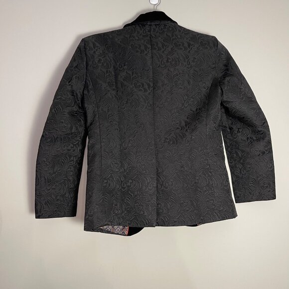 NWOT Yffushi Mens Black Paisley Pattern Dinner Jacket Blazer Velvet Collar Sz S - Picture 5 of 7